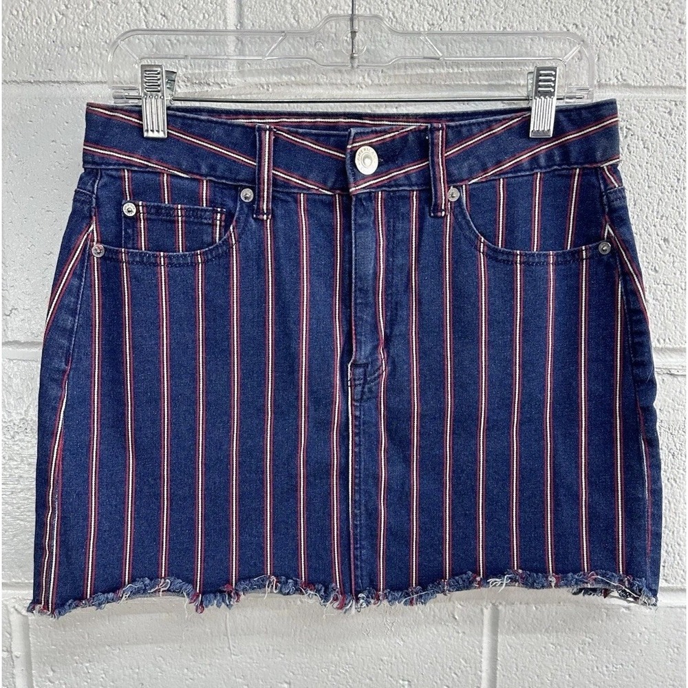 American Eagle Denim Mini Skirt Blue Striped Super Stretch /‎ Women's 8